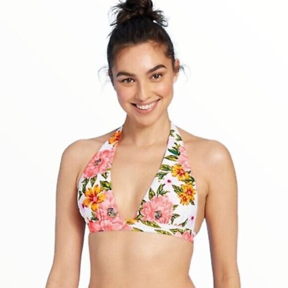 Sunn Lab Swim Women's V-Neck Halter Floral Bikini Top NWT Swimwear - Picture 1 of 5